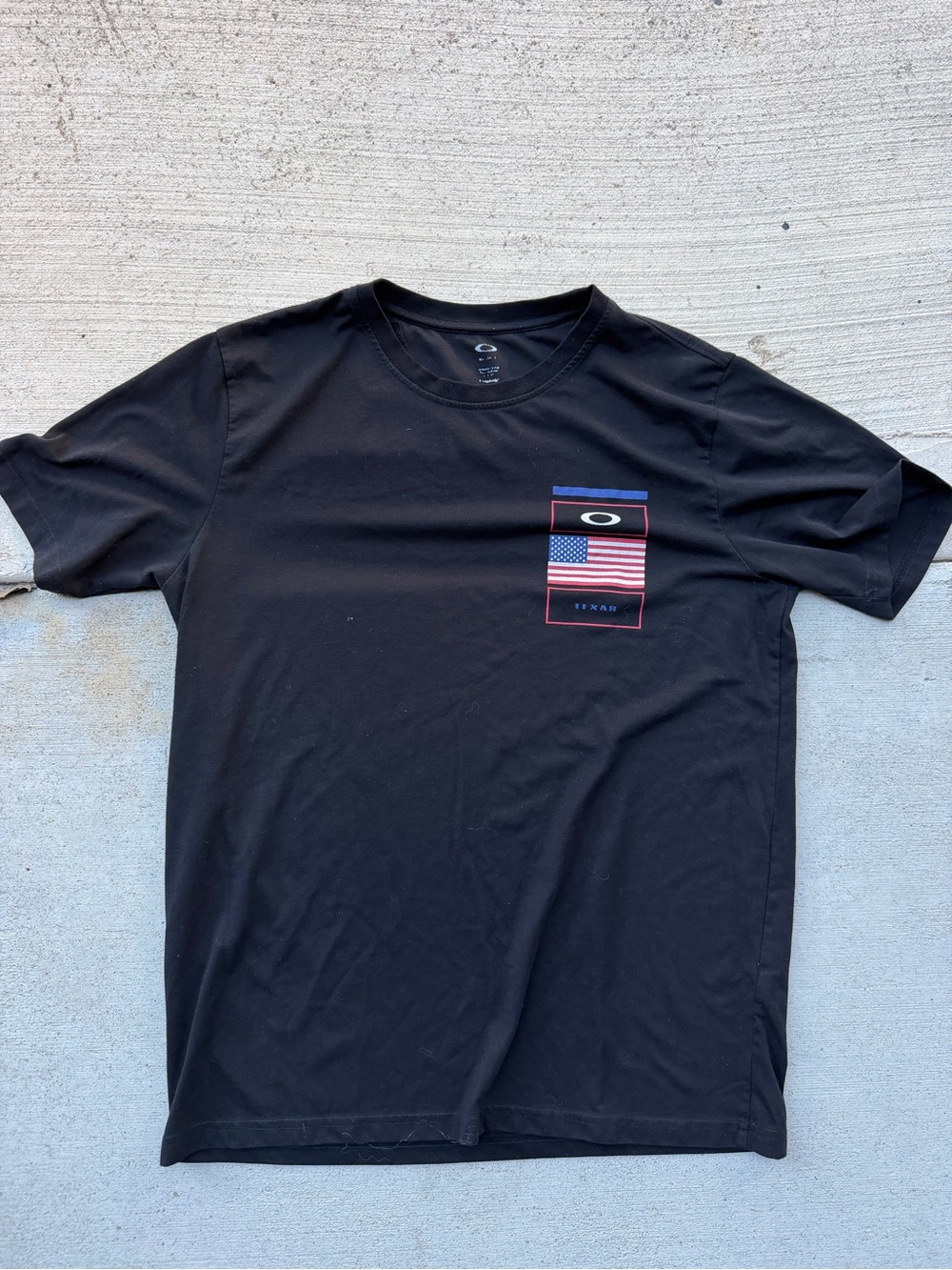 Oakley Black Short-Sleeve Tee with Flag Chest Graphic